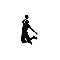 Basketball player jumping for slam dunk vector silhouette illustration isolated on white. © MSTSHAHANARA