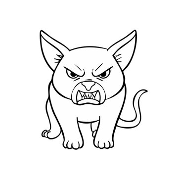 Fierce Cartoon Cat Growling with Sharp Teeth and Angry Expression