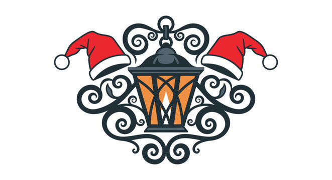 Swedish Folk Art Tomte Crest Vector with Symmetrical Hearth Lanterns