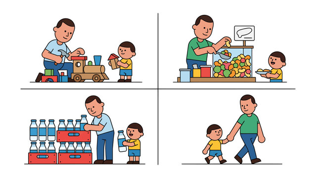 Father and Son Moments: A heartwarming illustration captures the essence of a father-son relationship, filled with moments of shared activities, support, and the building of precious memories.
