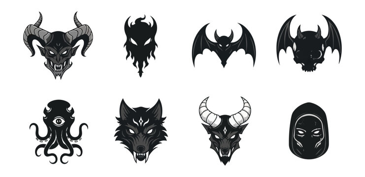 Monster creatures collection illustration on dark background