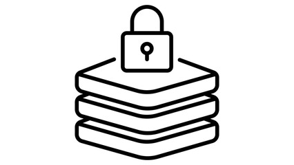 Obraz premium Encryption Layer and Data Security Minimalist Black Line Vector Icon on White Background Representing a Stack of Protected Information with Padlock, Editable Stroke for Customizable Line Weight