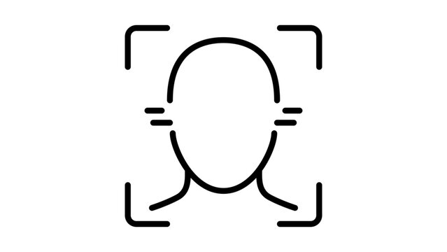 Face ID Biometric Recognition Minimalist Black Line Vector Icon on White Background. Abstract Human Face Outline for Digital Security and Identity Verification, Editable Stroke Vector Illustration.