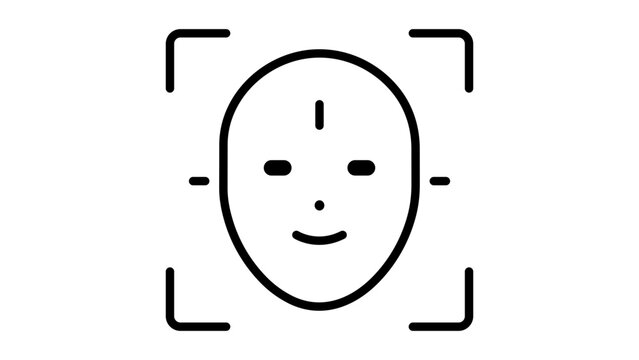 Facial Recognition Face ID Minimalist Black Line Vector Icon on White Background. Abstract Human Face Outline with Editable Stroke for Biometric Security, Identity Verification, and Tech Design.