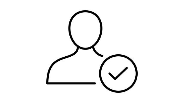 Identity Verification and User Profile Validation Vector Icon Illustration with Editable Stroke. Minimalist Black Line Art Representing Verified Account, Approved Member, or Secure Login Status.