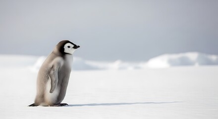 Obraz premium Adorable Penguin Chick in Antarctic Snow - Wildlife Photography for Nature Projects