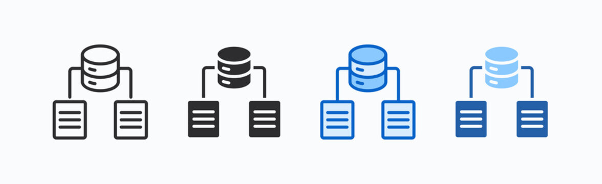 Data Modelling Icon Sheet Multiple Style Collection Isolated Vector