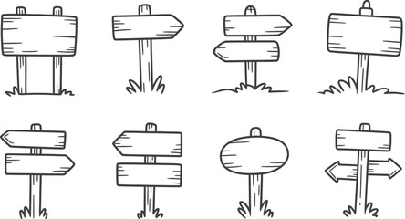 Wooden signpost icons set simple flat direction signs vector illustration © Rashed