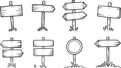 Wooden signpost icons set simple flat direction signs vector illustration © Rashed