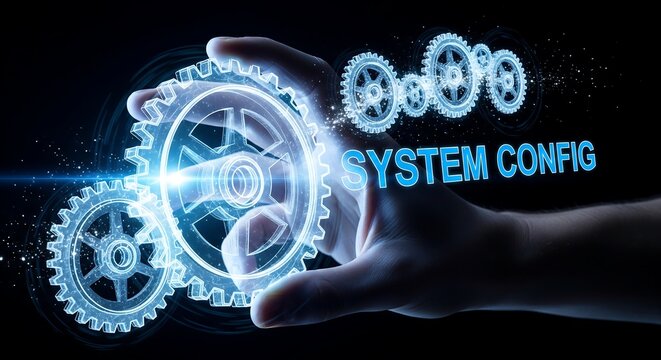 Digital system config gear icons with futuristic tech background