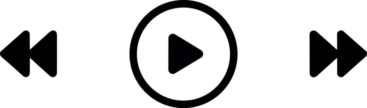 Minimal play button with skip back and forward arrow icons