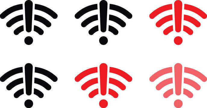 WiFi problem icon set no internet disconnect wireless signal vector illustration