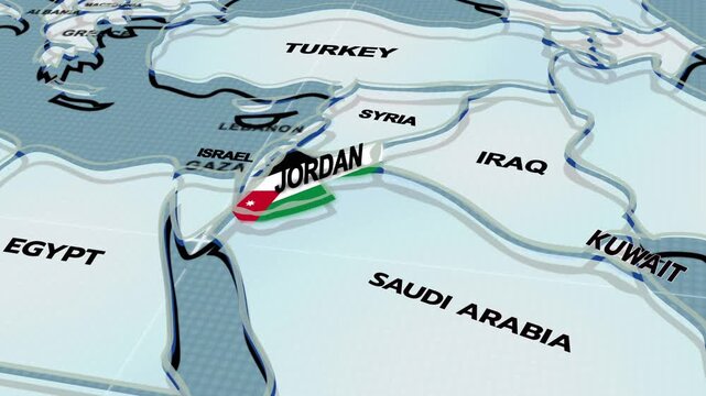 a stylized 3D map highlighting JORDAN, Middle East, JORDAN map, middle east countries, JORDAN, JORDAN Flag,
