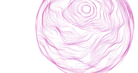 Obraz premium Abstract design of a pink sphere featuring textured wavy lines on white background, ideal for modern