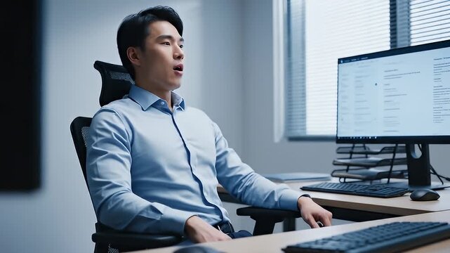 Businessman in office using computer mouse and keyboard focused on desk modern workspace