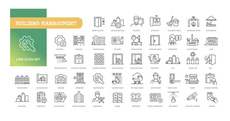 Building Management Line Icon Set © tettygreen