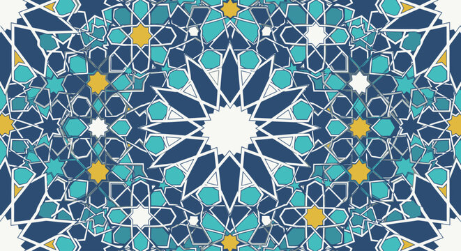 Vibrant Blue and Turquoise Moroccan Mosaic Pattern