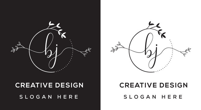 Black and white minimal logo with elegant calligraphy monogram 