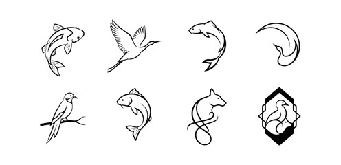 Fototapeta premium Animal silhouettes various species isolated black background design elements