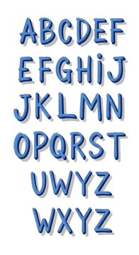 Complete blue 3D alphabet with playful shaded letters, a full English font set ideal for vibrant graphic design, educational content, and cheerful typography projects
