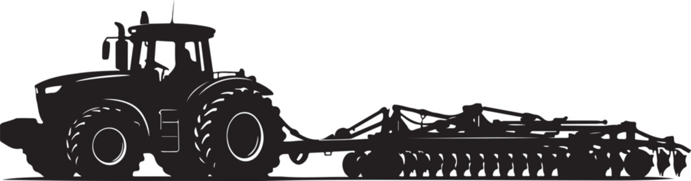  a large tractor pulling agricultural equipment across a white background