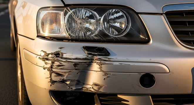 Damaged Car Bumper After Accident, Vehicle Collision and Insurance Claim Concept