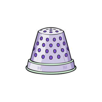 Purple polka dot thimble for sewing and crafting isolated on white background