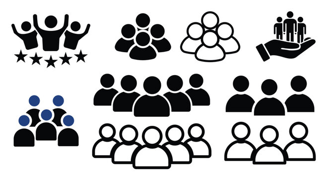 Flat icons set of diverse people raising hands and groups Vector