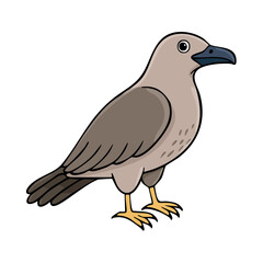 Fototapeta premium Cartoon illustration of a curious grey bird with a black beak and yellow legs standing still