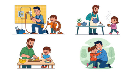 Fototapeta premium Father-Child Moments: A collection of heartwarming moments showcasing a father's loving interactions with his children through shared activities and tender embraces.