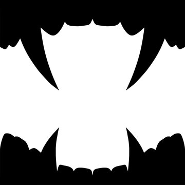 Vampire fangs silhouette, spooky halloween teeth horror gothic symbol, Halloween horror elements for decorative 