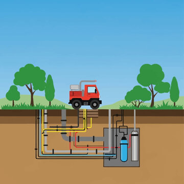 Underground Septic System Maintenance Truck Illustration.