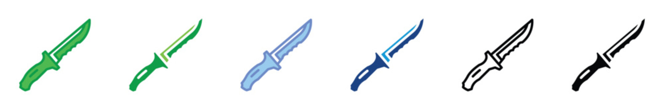 Hunting Knife Icon Set Flat Line Glyph Style Tactical Blade Weapon Outdoor Survival Vector Collection