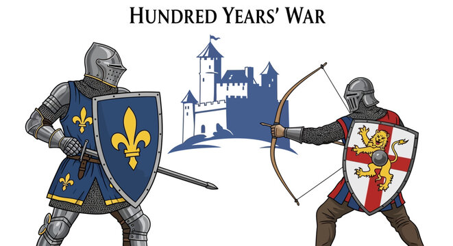 Medieval Knights Fighting with Swords and Bows near a Castle