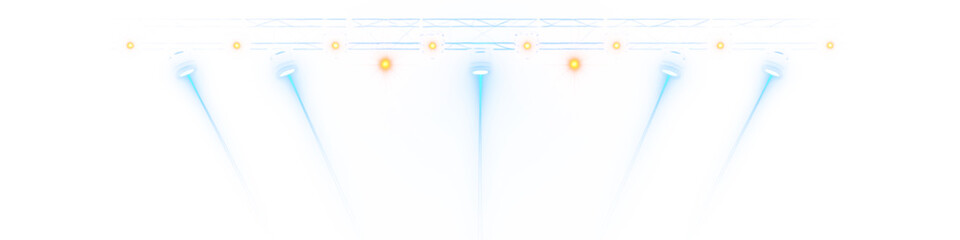 Naklejka premium Blue stage spotlight beams with truss, transparent png overlay