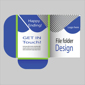  Modern green file folder cover template design with clean layout, curved flap, and professional presentation style. Suitable for office stationery branding, document holder packaging, 