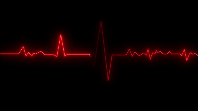 Heart beat pulse. Glowing neon blue heart cardiogram line on dark background. Electrocardiogram show heart beat line