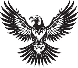 Fototapeta premium Powerful eagle with open wings silhouette vector illustration in black and white 