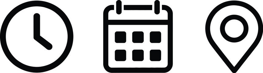 Naklejka premium Time date and location icon set clock calendar pin vector illustration