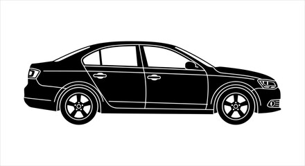 Naklejka premium Sleek Black Sedan Car Side Profile Silhouette Vector Illustration