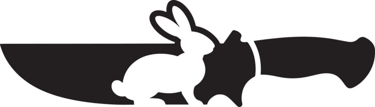 Black Hunting Knife Silhouette with Rabbit Cutout Icon Vector
