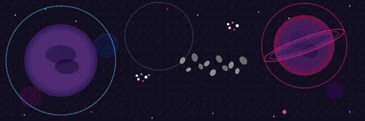 Illustration of planets and asteroids in a starry night sky with celestial bodies © Farina