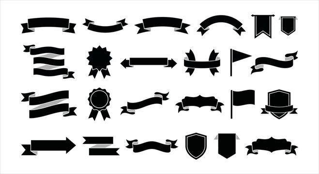 Elegant Collection of Black Ribbon Banners and Decorative Graphic Elements Vector Set