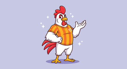 Cartoon Rooster Mascot Character Wearing Sports Jersey. © NFS Studio