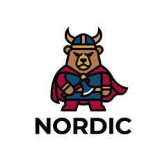 Naklejka premium Cartoon bear wearing viking costume.