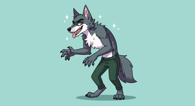 Cartoon werewolf character with a cunning and mischievous expression.