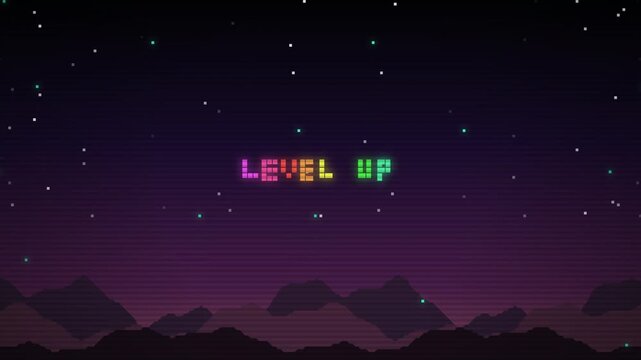 Level Up Pixel Game Retro Synthwave Background Animation