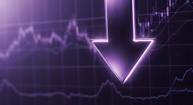 Downward arrow on financial chart background