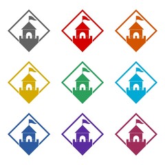 Naklejka premium Castle icon isolated on white background. Set icons colorful