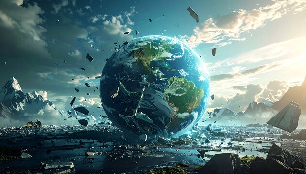 Disintegrating Earth with Debris and Destruction.